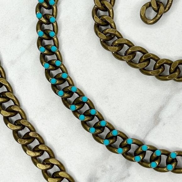 Premier Designs Gold Tone Blue Rhinestone Studded Chain Link Necklace - Picture 7 of 11